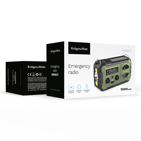 Radio Multifunctional Solar Kruger&Matz, Powerbank 10000 mAh, Lanterna, Lampa de Lucru, SOS, AM/FM/WB