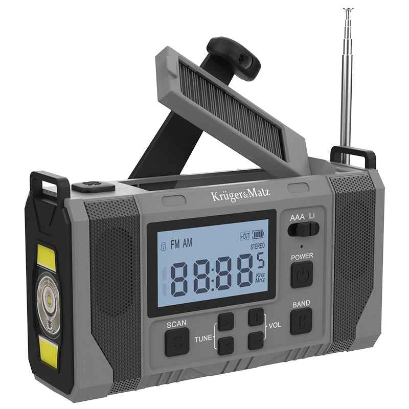 Radio Multifunctional Solar Kruger&Matz, Powerbank 10000 mAh, Ecran LCD, SCAN, Lanterna, SOS, AM/FM/WB