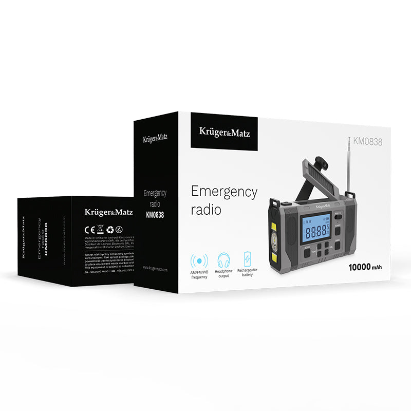 Radio Multifunctional Solar Kruger&Matz, Powerbank 10000 mAh, Ecran LCD, SCAN, Lanterna, SOS, AM/FM/WB