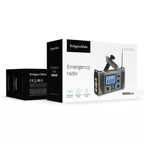 Radio Multifunctional Solar Kruger&Matz, Powerbank 10000 mAh, Ecran LCD, SCAN, Lanterna, SOS, AM/FM/WB