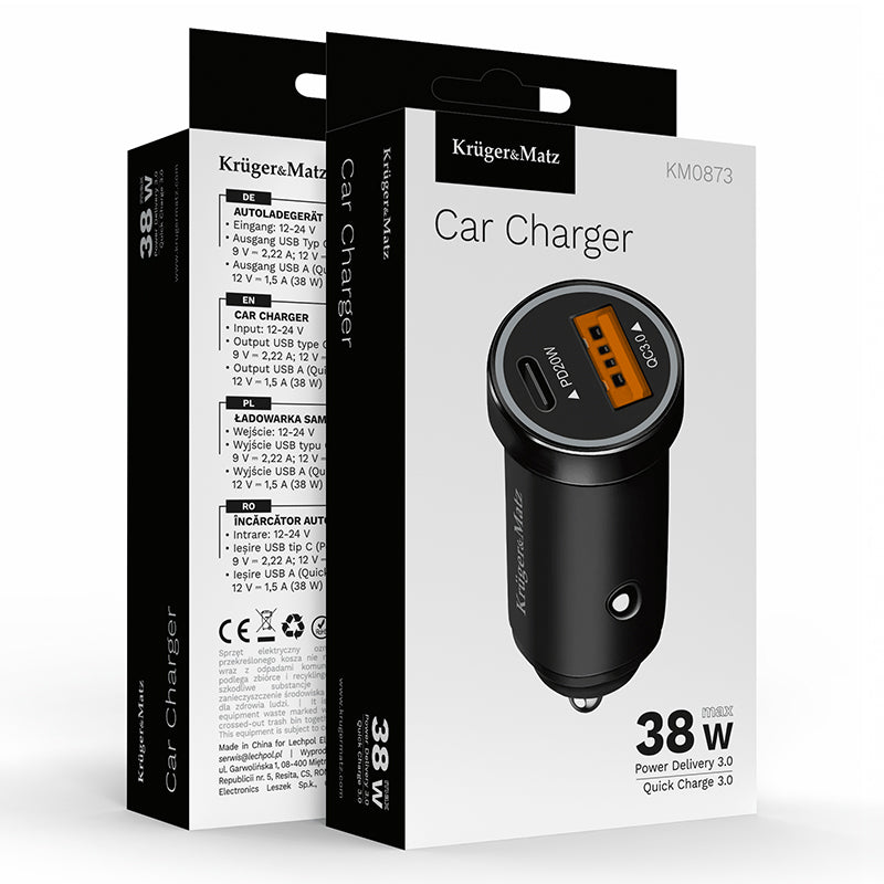 Incarcator Auto -a Type C Qc & Kruger Pd 38W cu USB