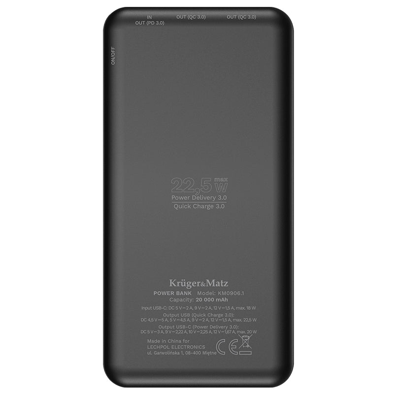 Power Li-pol Qc 3.0 Pd 3.0 & Kruger Bank 20000mAh cu baterie 20000 mAh si USB