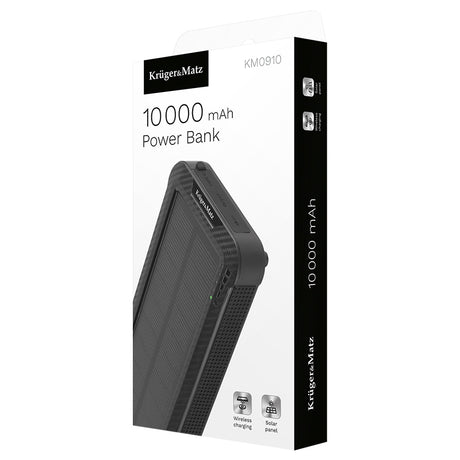 Power Bank Solar 10000 mAh Li-pol & Kruger Km 0910 cu incarcare wireless, baterie 10000 mAh si USB