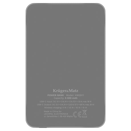 Power mAh Mag Safe & Kruger Bank 5000 cu incarcare wireless, baterie 5000 mAh si USB