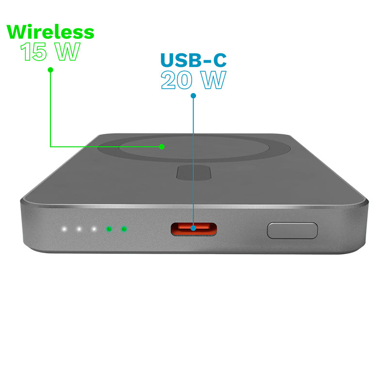 Power mAh Mag Safe & Kruger Bank 5000 cu incarcare wireless, baterie 5000 mAh si USB