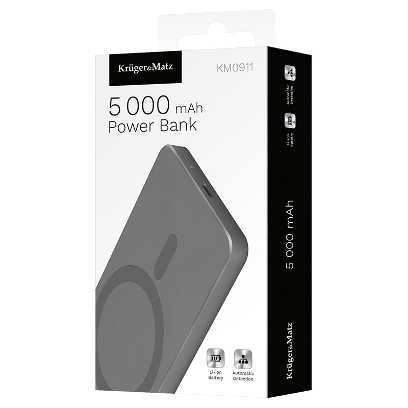 Power mAh Mag Safe & Kruger Bank 5000 cu incarcare wireless, baterie 5000 mAh si USB