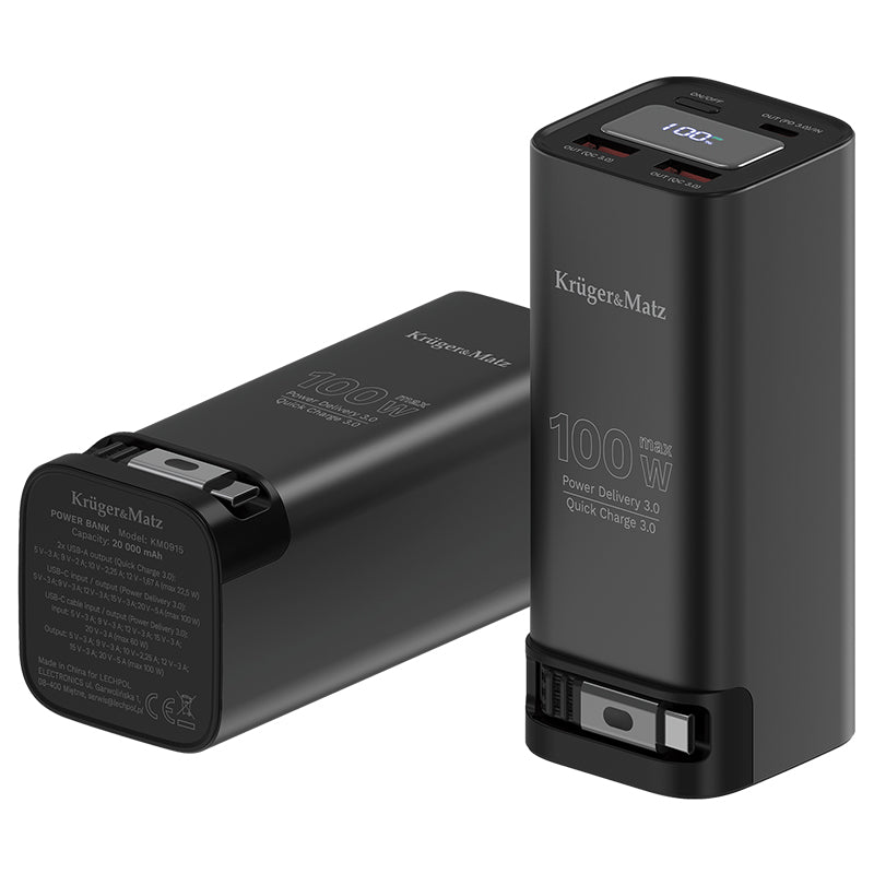 Power mAh Li-ion Qc Pd & Kruger Bank 20000 cu afisaj LCD, baterie 20000 mAh si USB
