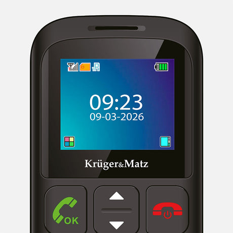 Telefon GSM Seniori Buton Sos & Kruger Km 0923-2g cu Bluetooth, radio FM, alarma si baterie reincarcabila