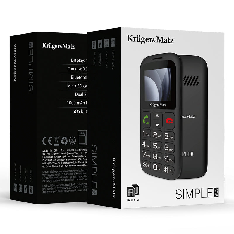 Telefon GSM Seniori Buton Sos & Kruger Km 0923-2g cu Bluetooth, radio FM, alarma si baterie reincarcabila