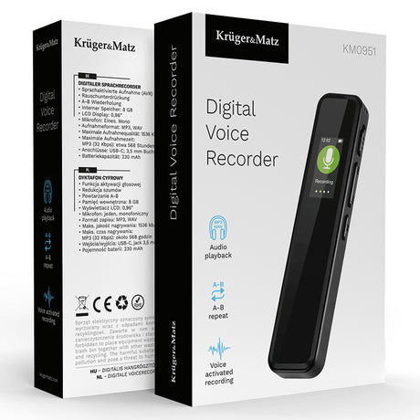 Reportofon Digital 8gb & Kruger Km 0951 cu baterie 230 mAh si USB