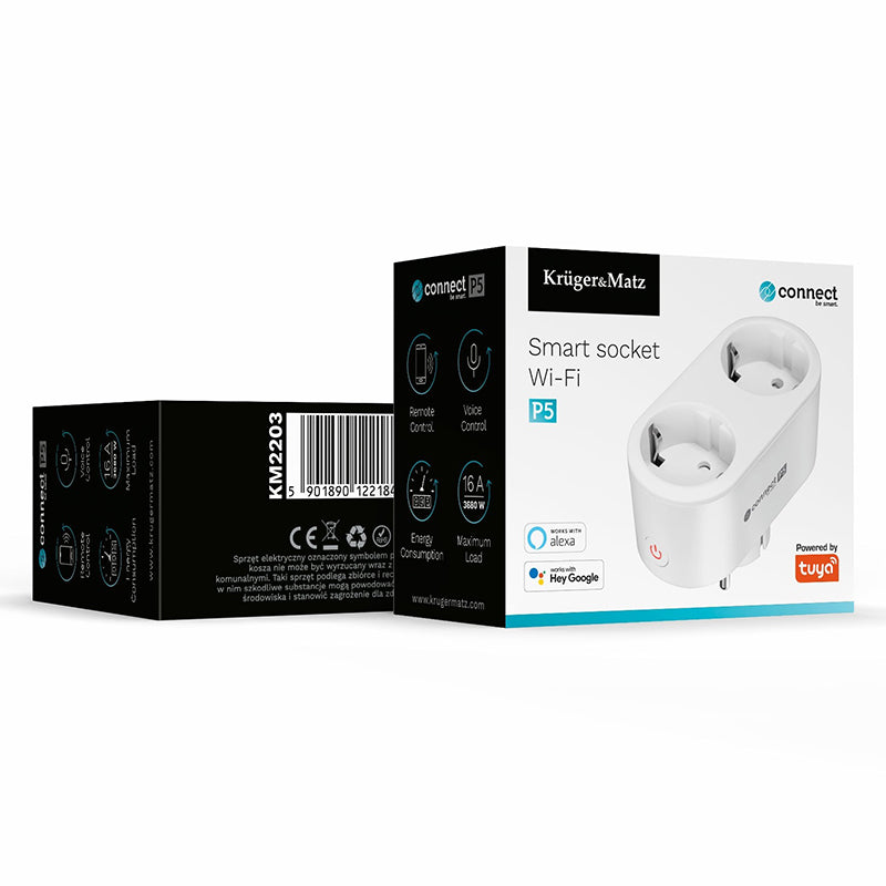 Priza Smart WiFi Connect P5 Tuya & Kruger Km 2203 cu Internet WiFi