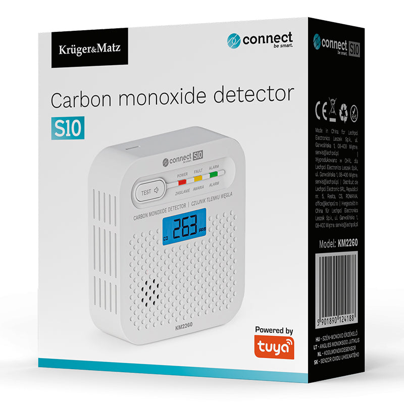 Senzor Monoxid de Carbon Connect Tuya & Kruger S 10 cu alarma, afisaj LCD, Internet WiFi si baterie 2500 mAh