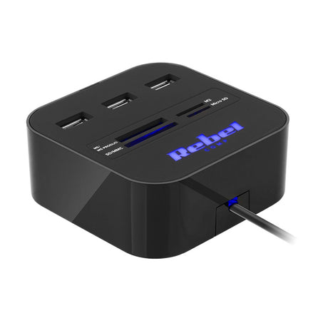 Hub 3x 2.0 si Cititor Card Microsd Rebel Kom 1020 cu USB si Card SD