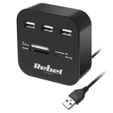 Hub 3x 2.0 si Cititor Card Microsd Rebel Kom 1020 cu USB si Card SD