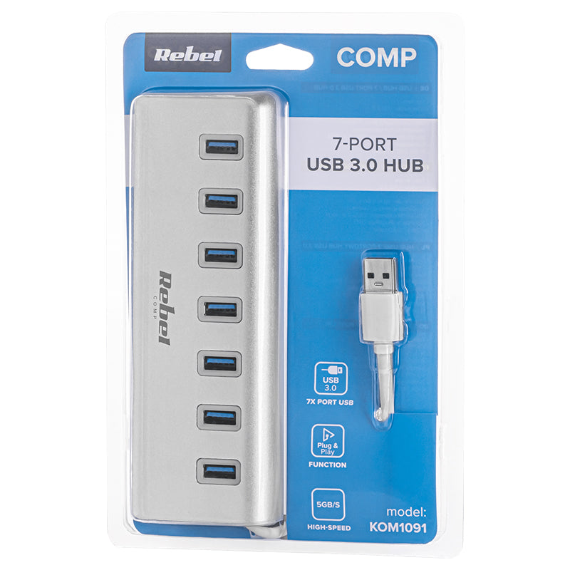 Hub 3.0 7 Porturi Rebel Kom 1091 cu USB
