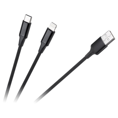 Cablu USB A - USB C/Lightning (2+1) 1M