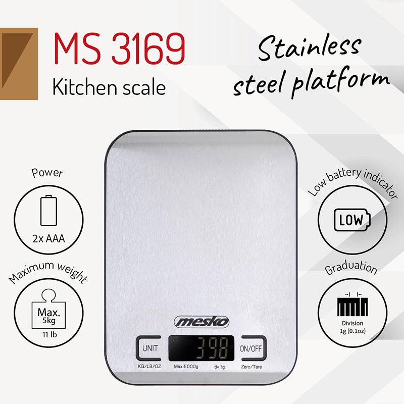 Cantar Bucatarie Inox Negru Mesko Ms 3169 cu baterie reincarcabila