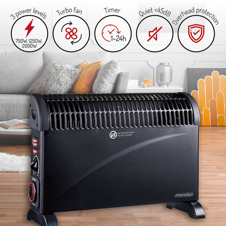 Convector Incalzire 3 Trepte Negru 2000W Mesko