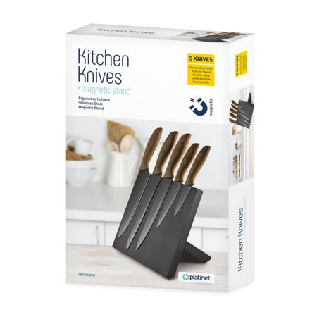 Set 5 Cutite cu Maner Lemn si Suport Magnetic
