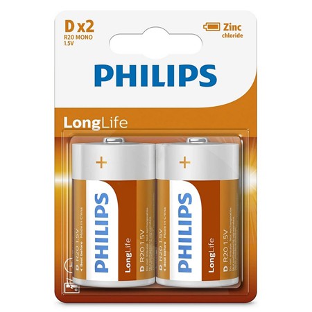 Baterie Longlife D Blister 2 Buc Philips R 20 cu baterie reincarcabila