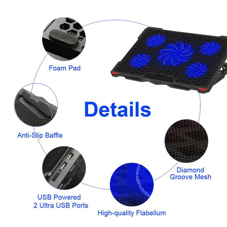 Cooling Pad Laptop 5 Fans 2 Platinet cu USB