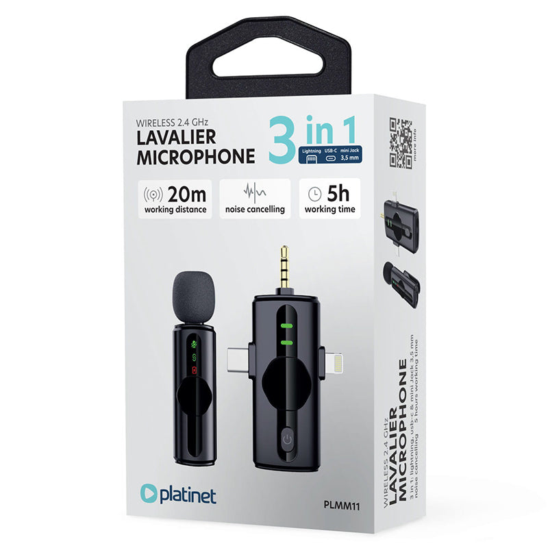 Microfon Lavaliera 3 in 1 Plmm 11 cu Bluetooth, baterie 220 mAh si USB