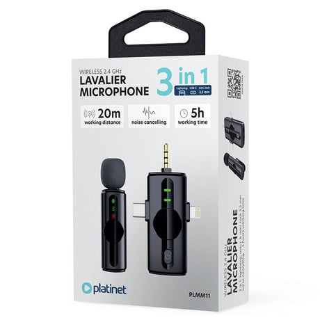 Microfon Lavaliera 3 in 1 Plmm 11 cu Bluetooth, baterie 220 mAh si USB
