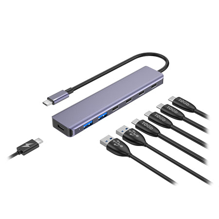 Hub 7 in 1 10gbs Aluminiu Platinet Pd 100W cu USB