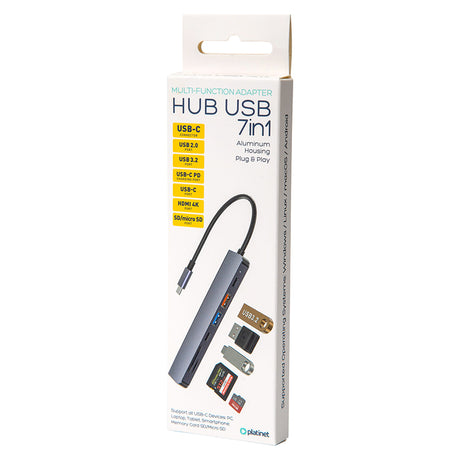 Hub 7 in 1 -c Aluminiu Platinet Pd 100W cu USB si Card SD