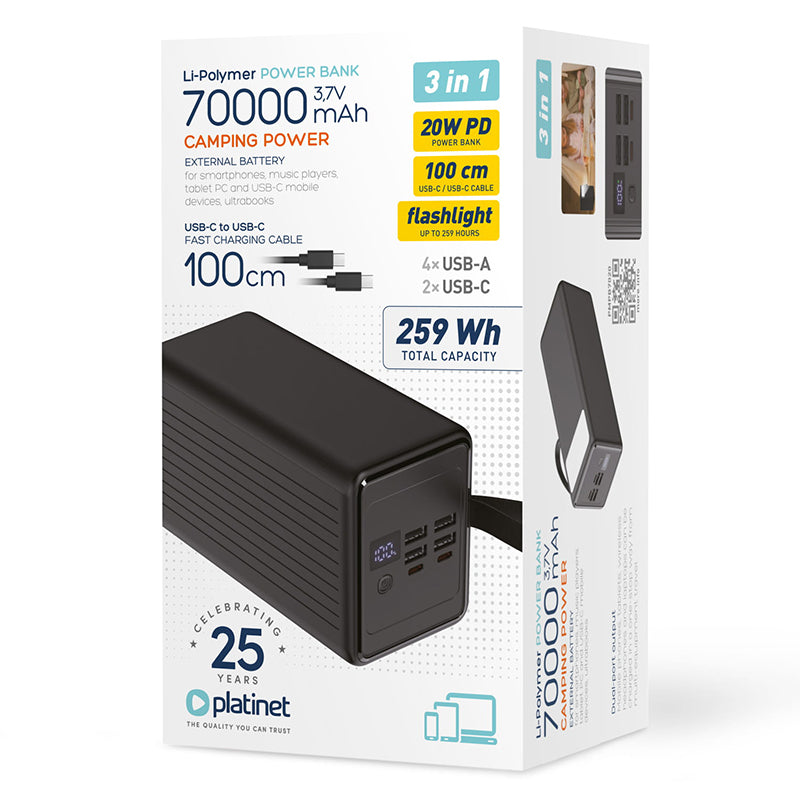 Power Pd 4 -a 2 -c Platinet Bank 70000mAh cu baterie 70000 mAh si USB
