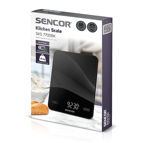 Cantar de Bucatarie Sticla Securizata Sencor cu afisaj LED, baterie 250 mAh si USB