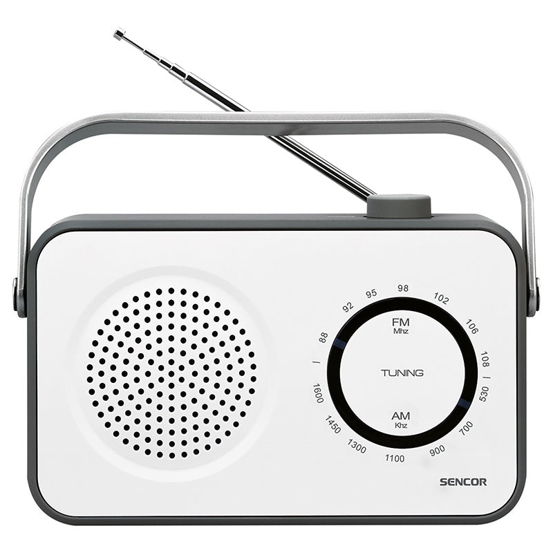 Radio Portabil Cauciucat Alb Sencor cu radio FM si AUX