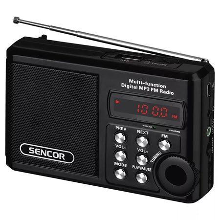 Radio Portabil Micro Negru Sencor cu radio FM, baterie reincarcabila, USB si Card SD