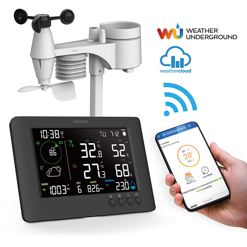 Statie Meteo Profesionala WiFi 7 in 1 Sencor cu alarma, Internet WiFi si baterie reincarcabila