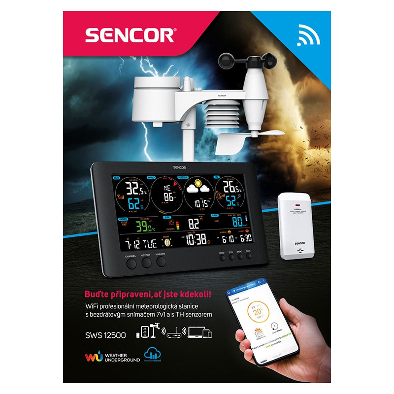Statie Meteo Profesionala WiFi Senc Sws 12500 cu alarma, Internet WiFi si baterie reincarcabila