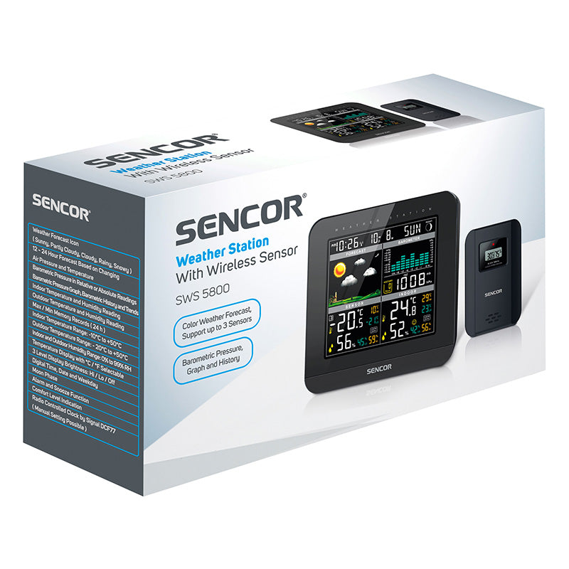 Statie Meteo Sencor Sws 5800 cu alarma, afisaj LCD si baterie reincarcabila