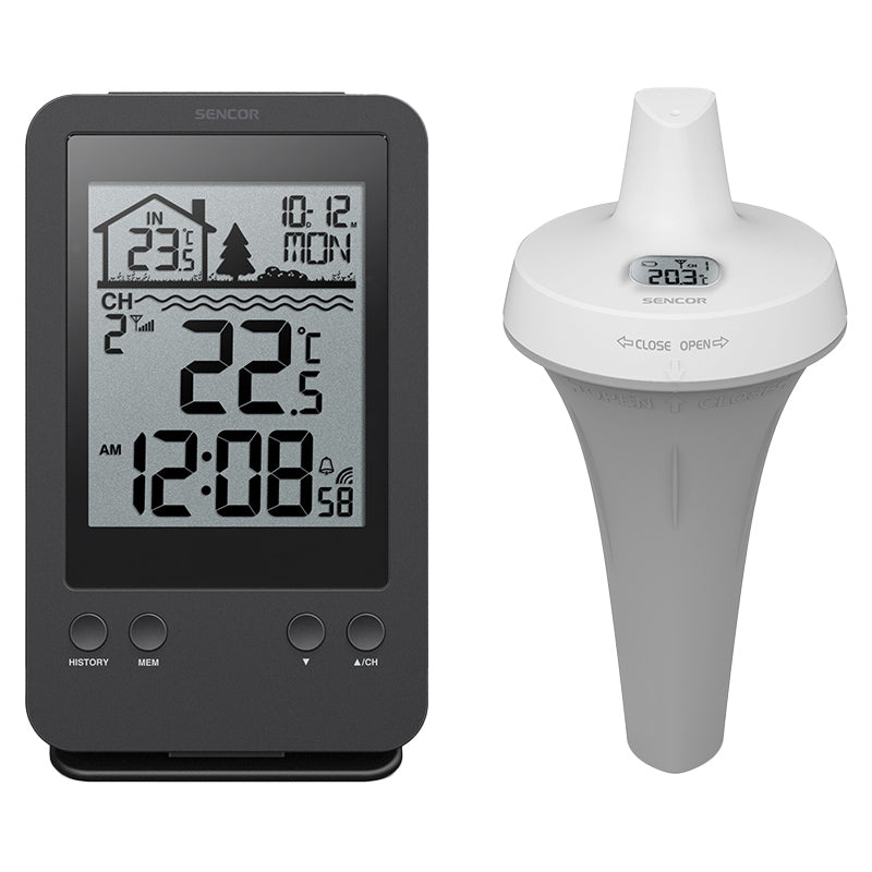 Statie Meteo Senzor Apa Piscina Sencor cu alarma, afisaj LCD, baterie reincarcabila si Rezistenta la Apa