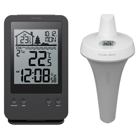 Statie Meteo Senzor Apa Piscina Sencor cu alarma, afisaj LCD, baterie reincarcabila si Rezistenta la Apa