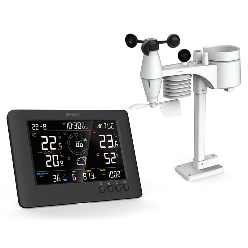 Statie Meteo Profesionala Wbgt WiFi 8 in Sencor cu alarma, afisaj LED, Internet WiFi si baterie reincarcabila