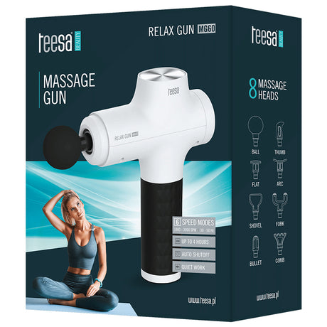Aparat Masaj Tip Pistol Relax Gun Alb Teesa Mg 60 cu baterie 1800 mAh si USB