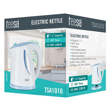 Fierbator Electric Cordless 1.7L Alb/Albastru Teesa