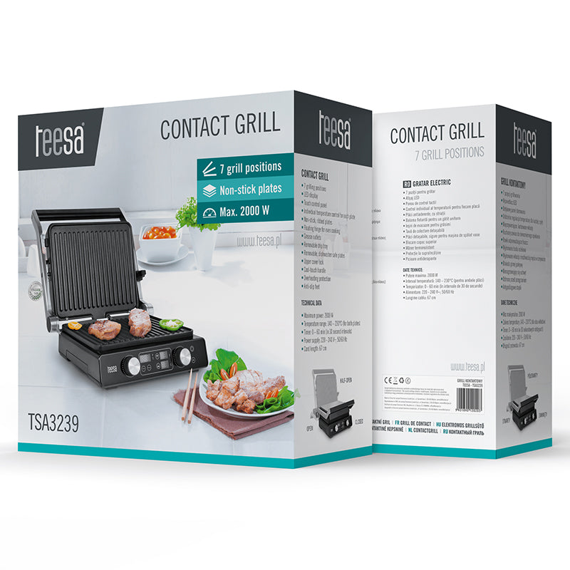 Grill Electric Panini Sandwich Teesa Tsa 3239 cu afisaj LED