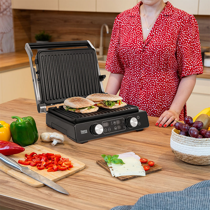 Grill Electric Panini Sandwich Teesa Tsa 3239 cu afisaj LED