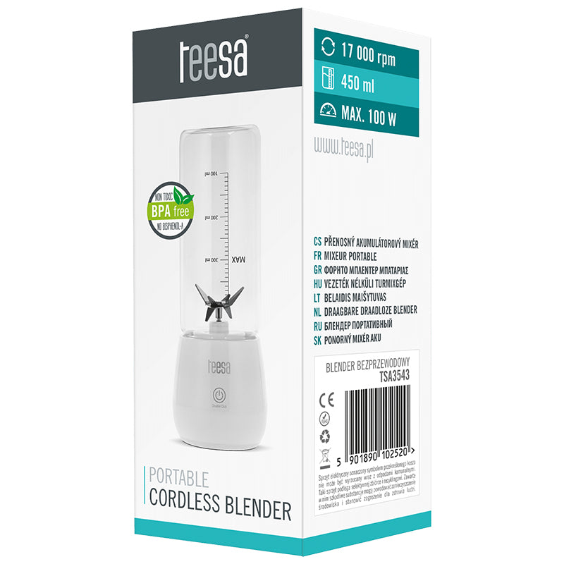 Blender Portabil 450ml 2x 2000 mAh Teesa Tsa 3543 cu DAB+, baterie 2000 mAh si USB