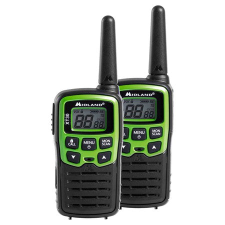 Kit 2 Radio Pmr Walkie Talkie Midland Xt 30 cu baterie reincarcabila, USB si Sunet Stereo
