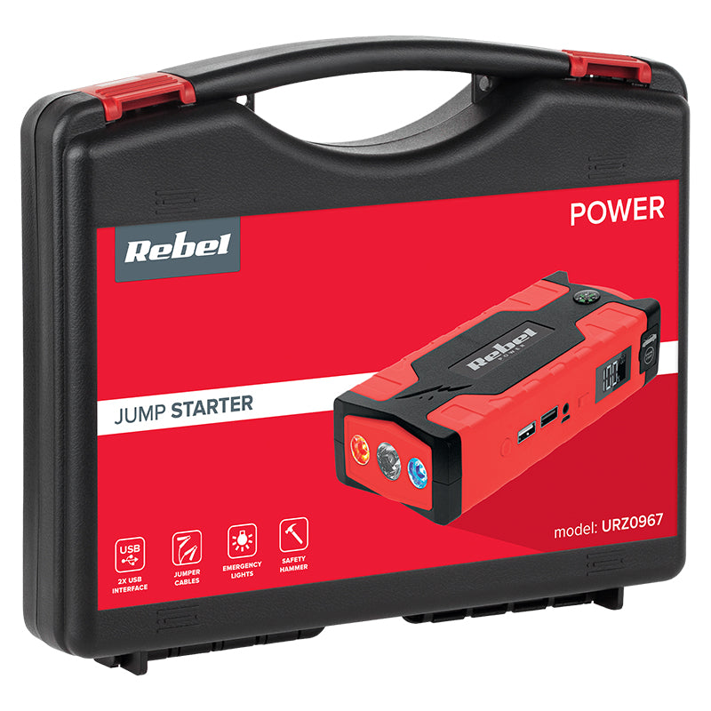 Jump Starter Power Bank si Compresor Rebel Urz 0967 cu baterie 10000 mAh si USB