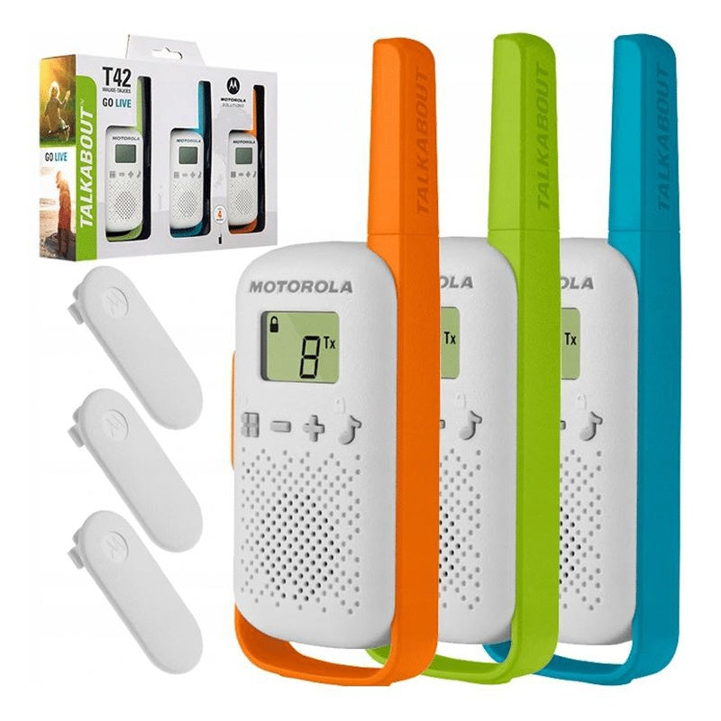 Statie Radio Pmr Set 3 Buc Motorola T 42 cu afisaj LCD si baterie reincarcabila