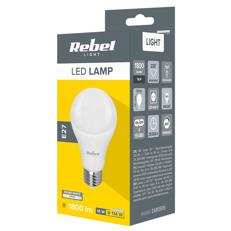 Bec LED E27 3000k Rebel a 65