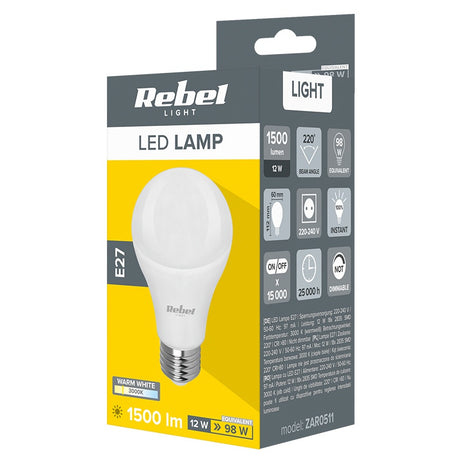 Bec LED E27 3000k Rebel a 60