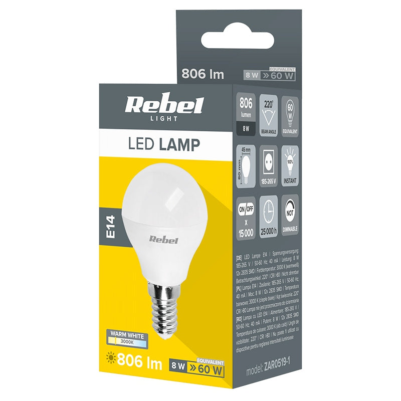 Bec LED E14 3000k Rebel G 45